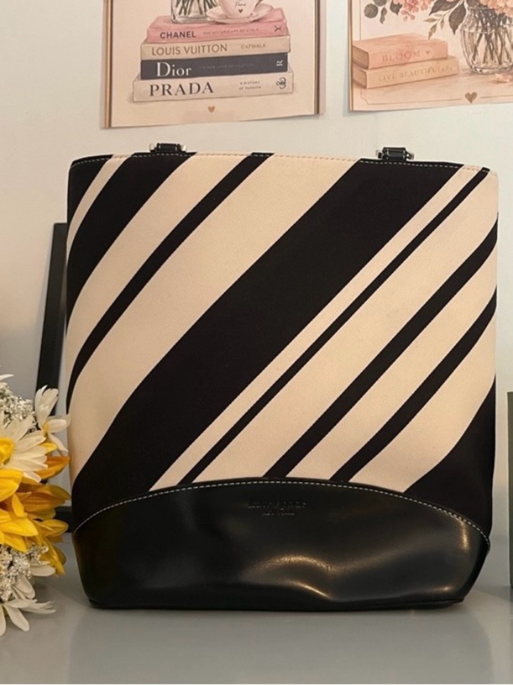 Kate Spade New York Black & Ivory Striped Tote